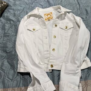 Michael Kors Cropped Denim Jacket Women's Size Small White Cotton Pockets